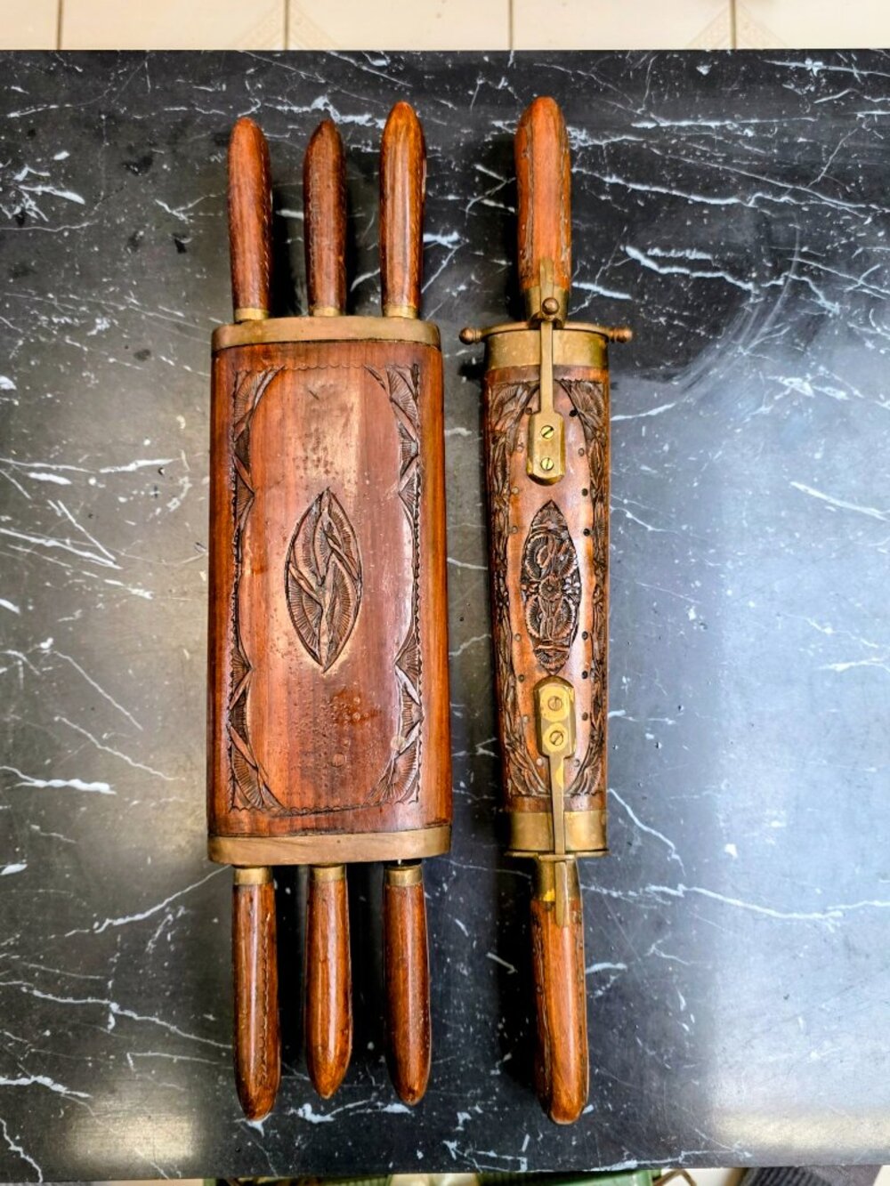 Vintage Indian BBQ Steak Knife & Carving Set – Hand-Carved Wood Holders